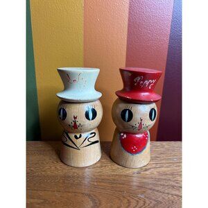 Salty peppy wooden black cat vintage salt and pepper shakers wooden Halloween